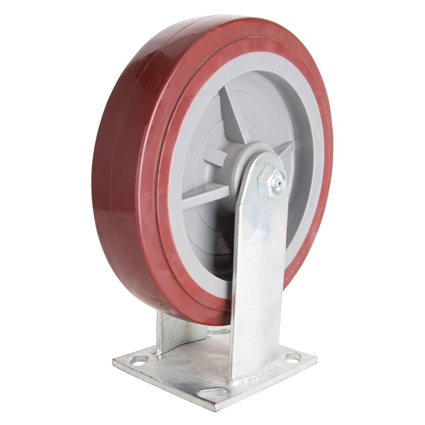 JC-P07 Rigid Caster, 8 in Dia Wheel, 2 in W Wheel, Polyurethane Wheel, Red, 750 lb, Steel Housing Material