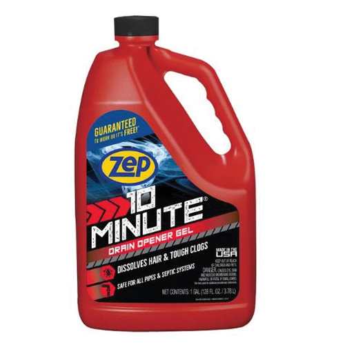 Zep ZHCR128NG Clog Remover, Liquid, Light Yellow, Slight Chlorine, 1 gal Bottle