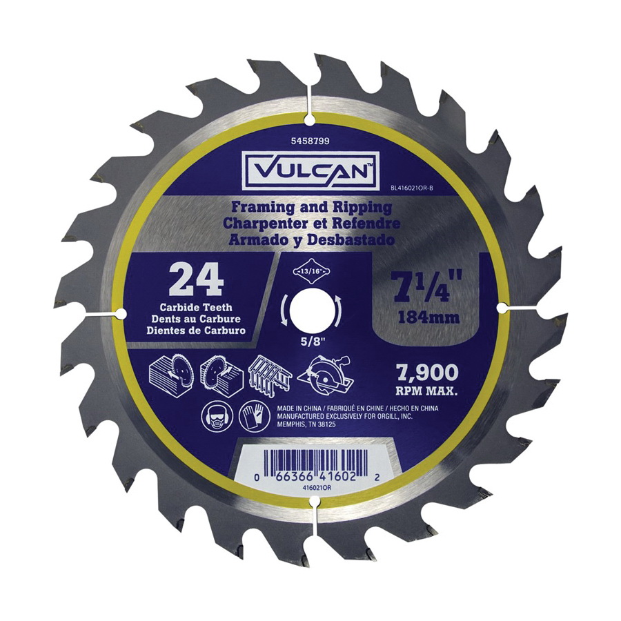 416021OR Circular Saw Blade, 7-1/4 in Dia, 5/8 and 13/16 Diamond in Arbor