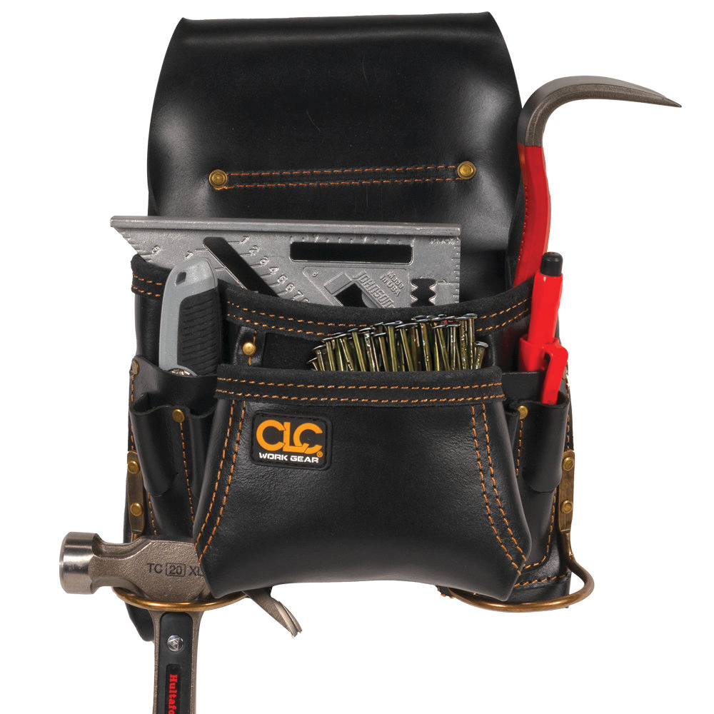 178234 Carpenter's Nail and Tool Bag, 8-Pocket, Leather, White, 24 in W, 13 in H