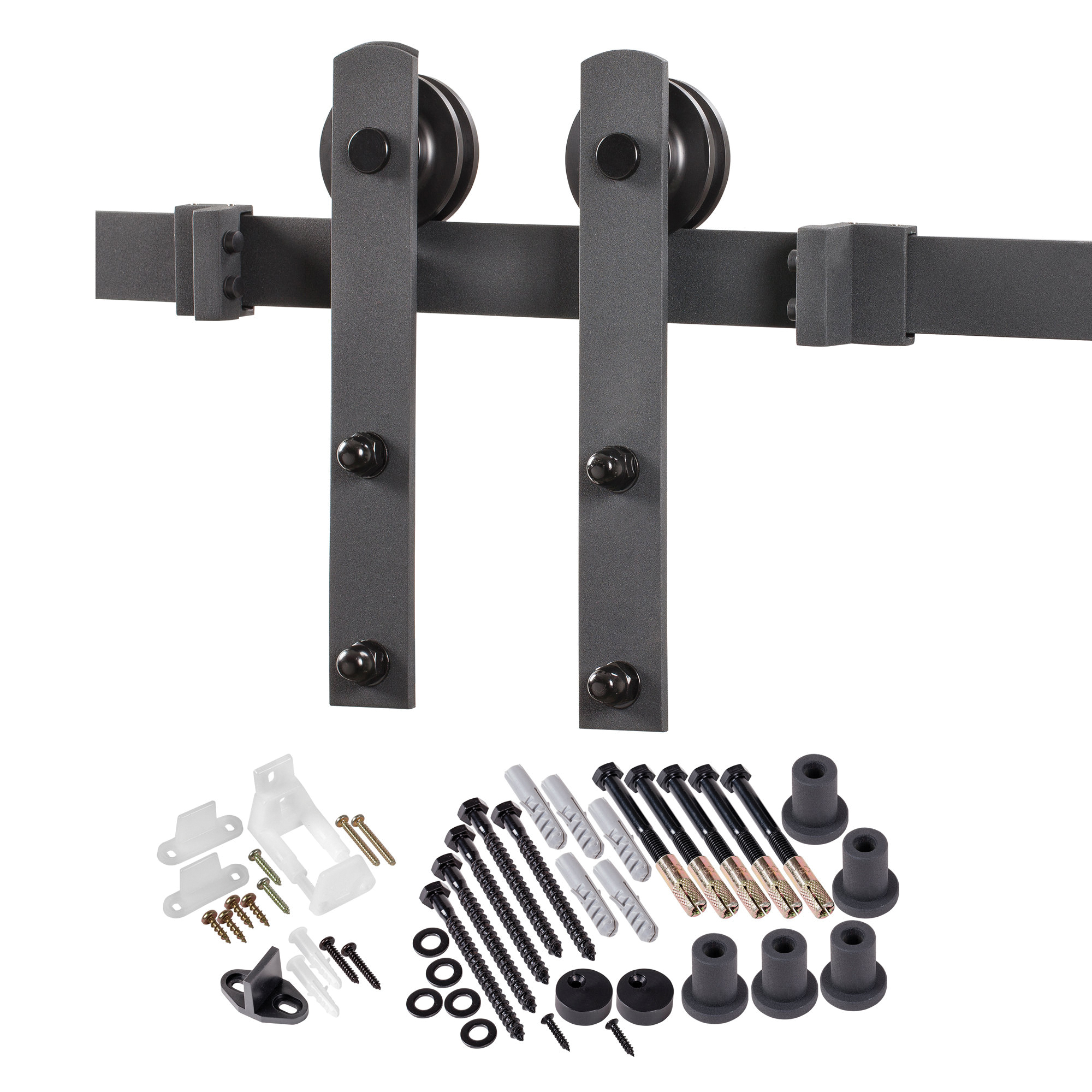 BD100K-07800-MB Straight Strap Barn Door Hardware Kit, 78-3/4 in L Track, Steel, Matte Black, Wall Mounting