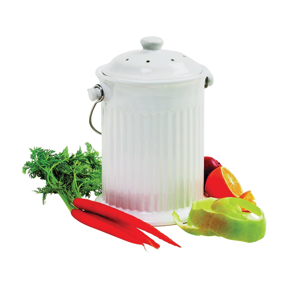 93 Compost Crock, 1 gal, 5-5/8 in Dia, 7-1/4 in H, Ceramic, White