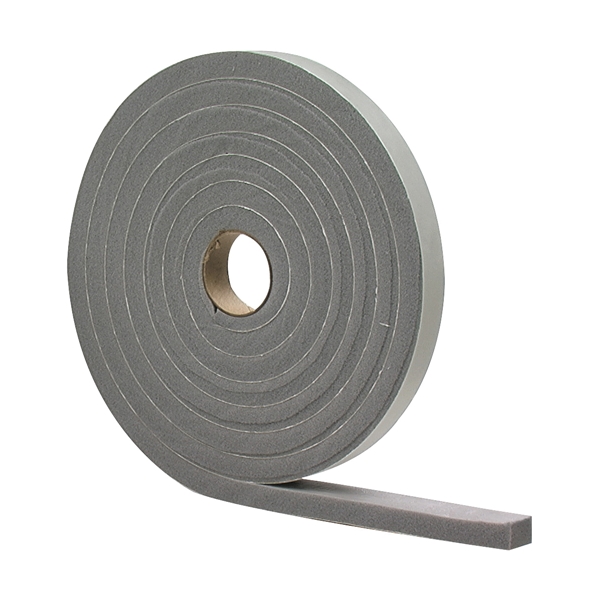 02253 Foam Tape, 3/8 in W, 17 ft L, 3/16 in Thick, PVC, Gray