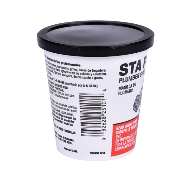 Hercules Sta Put Series 25101 Plumbers Putty, Solid, Off-White, 14 oz - 2