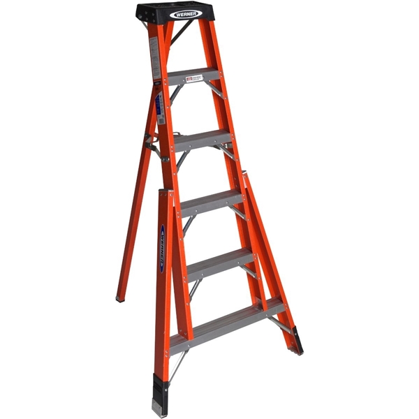 FTP6200 Series FTP6206 Tripod Ladder, 6 ft H, Type IA Duty Rating, Fiberglass, 300 lb, 6-Step, 10 ft Max Reach