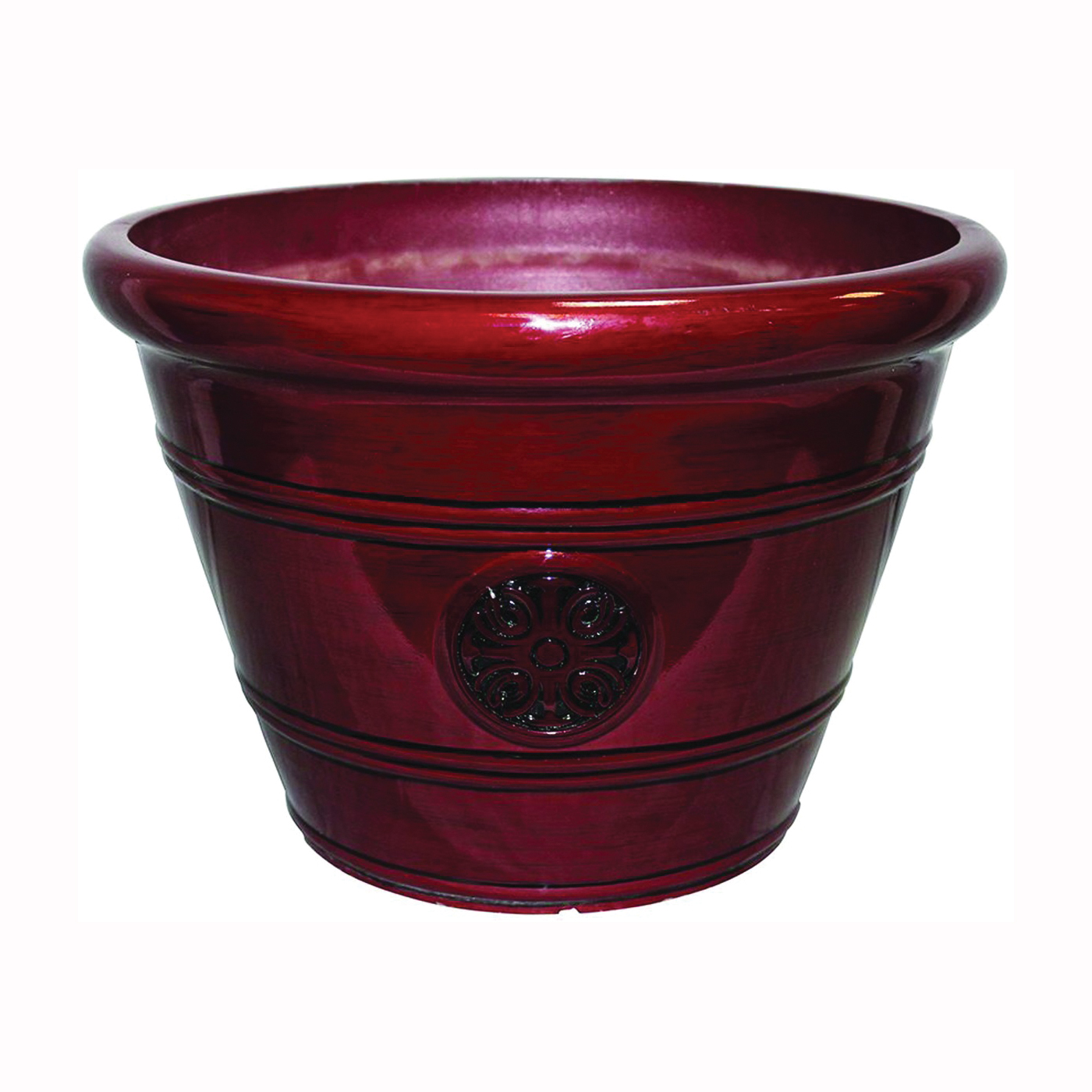 Modesto Series HDP-019299 Planter, 8 in H, 12 in W, 12 in D, Round, Ceramic/Resin, Oxblood