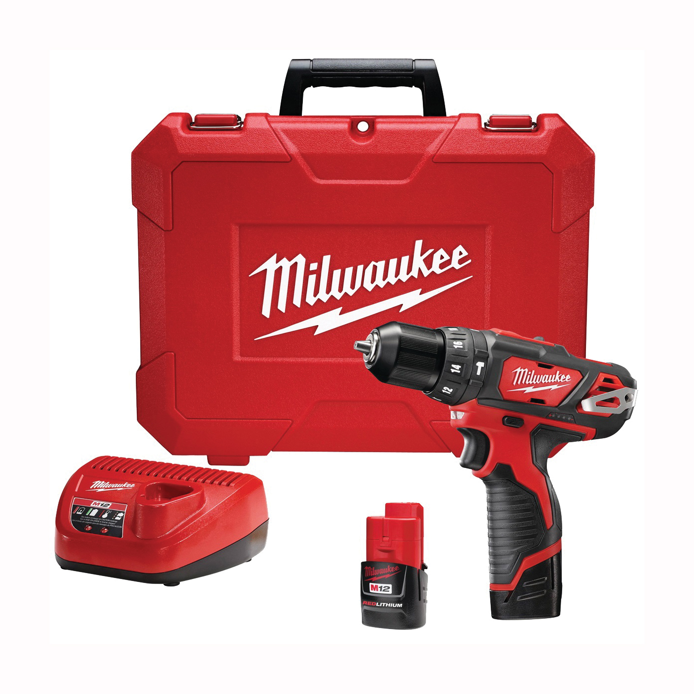 Milwaukee 2408-22 Hammer Drill/Driver Kit, Battery Included, 12 V, 1.5 Ah, 3/8 in Chuck, Keyless Chuck