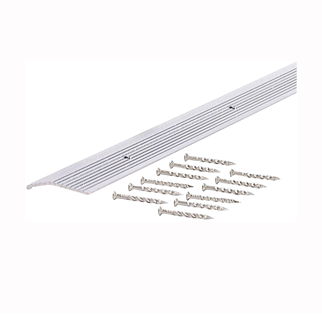 78071 Carpet Trim, 36 in L, 1-3/8 in W, Fluted Surface, Aluminum, Silver