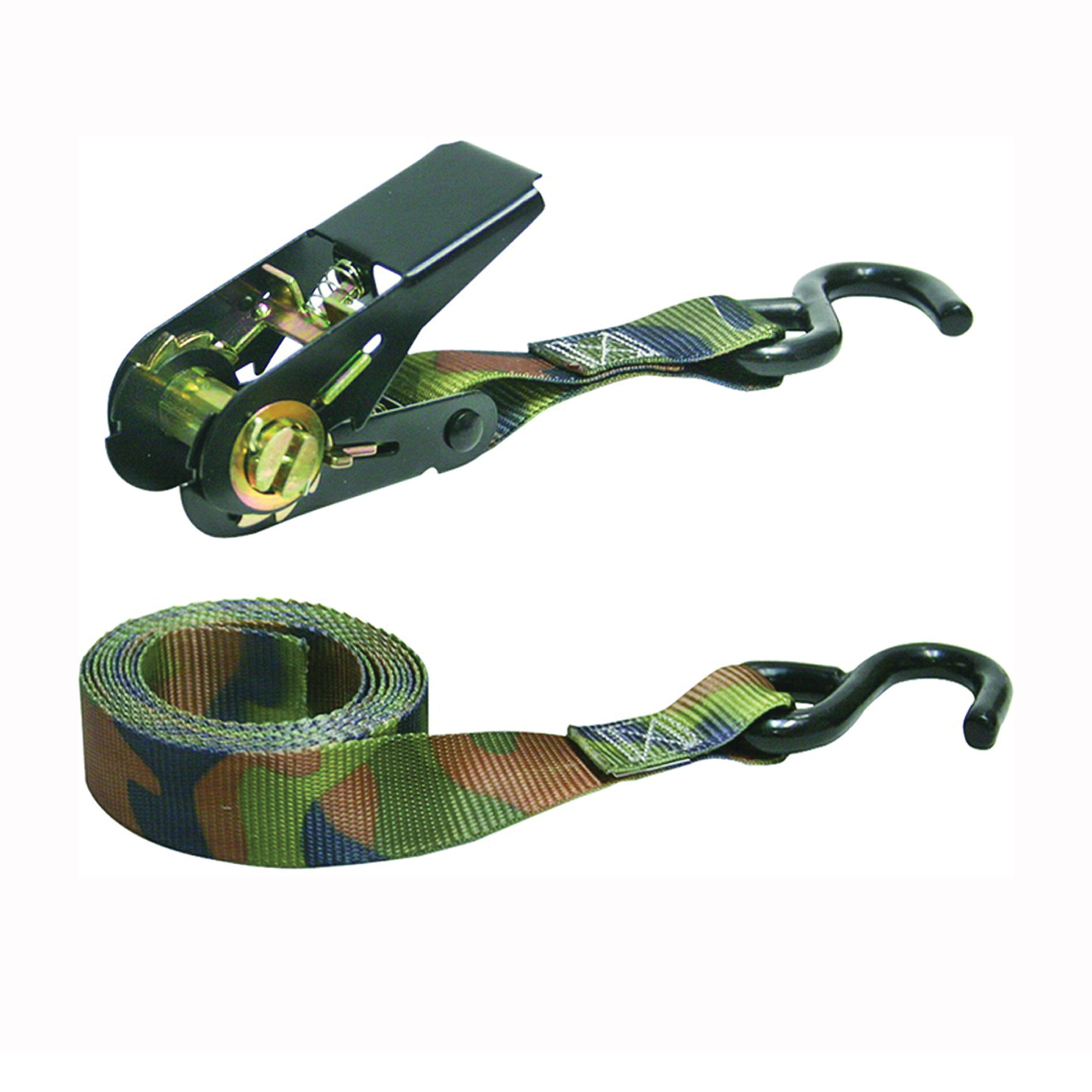 03508-V Tie-Down, 1 in W, 8 ft L, Camouflage, 400 lb, S-Hook End Fitting