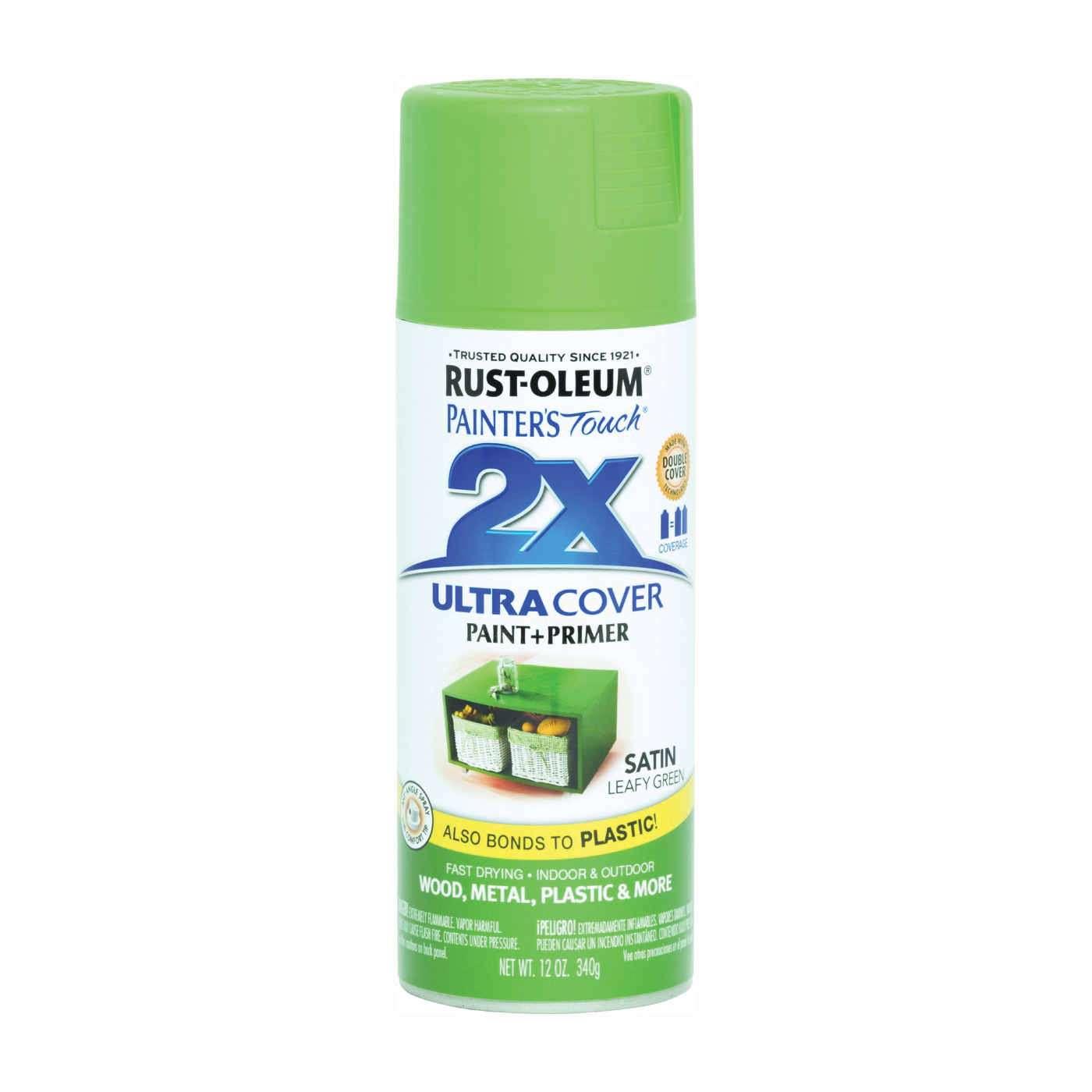 249072 Spray Paint, Satin, Leafy Green, 12 oz, Can