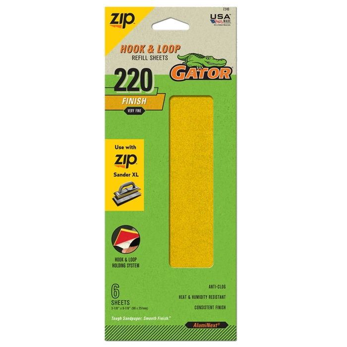 ZipXL 7249 Sanding Sheet Refill, 9-7/8 in L, 3-7/8 in W, 220 Grit, Extra Fine, Aluminum Oxide Abrasive