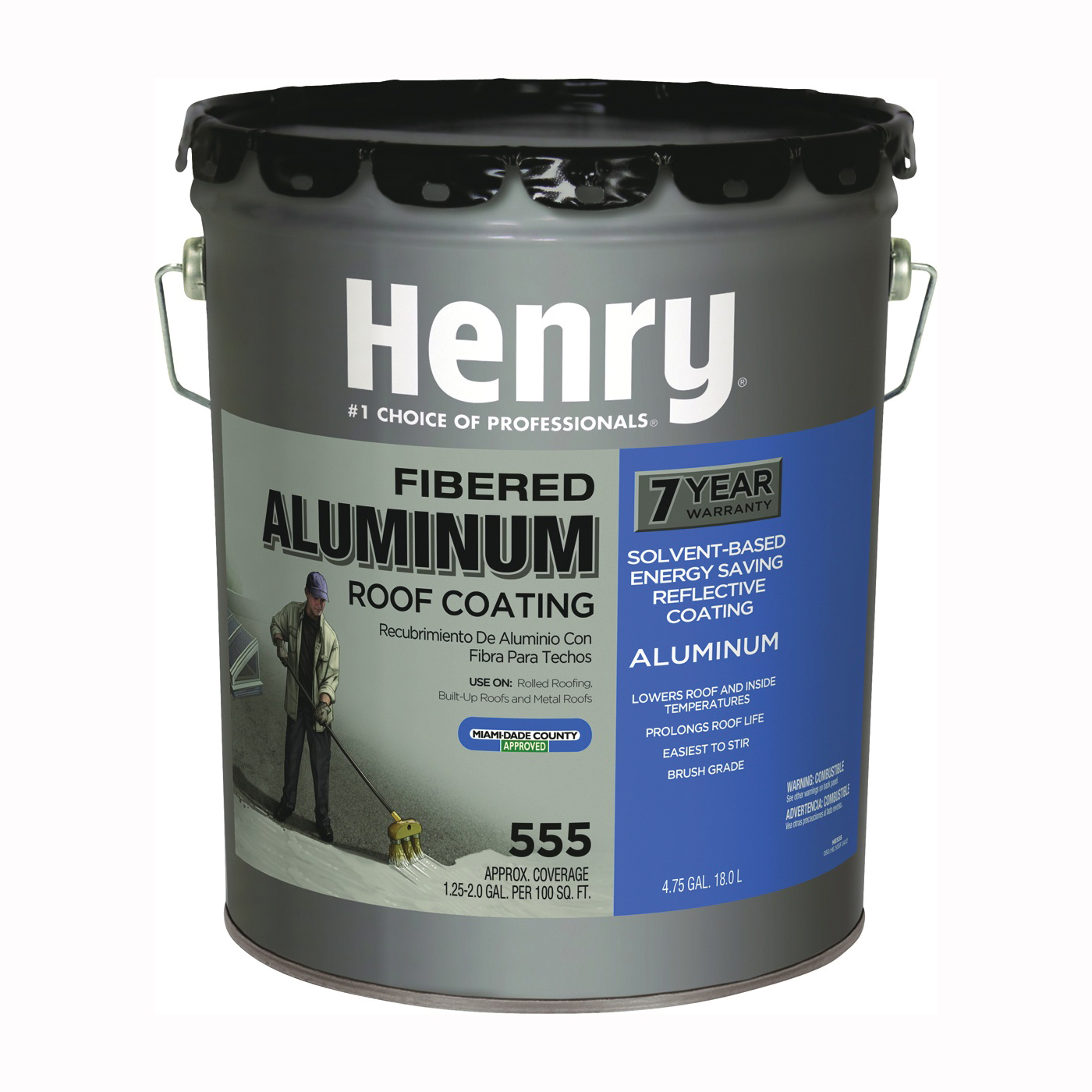 HE555019 Roof Coating, Silver, 18 L Pail, Liquid