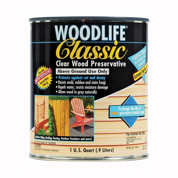 WOODLIFE 00902 Wood Preservative, Flat/Matte, Clear, Liquid, 1 qt, Can