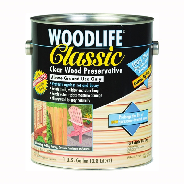 WOODLIFE 00903 Wood Preservative, Flat/Matte, Clear, Liquid, 1 gal, Can