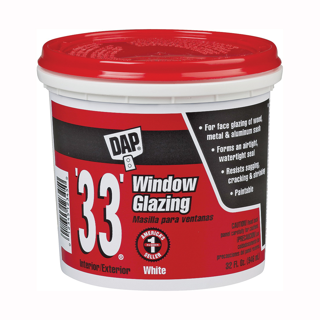 12122 Window Glazing, Paste, Slight, White, 1 qt Tub