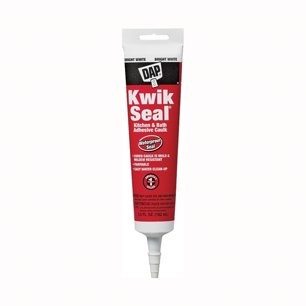 Dap Kwik Seal 18001 Adhesive Caulk, White, -20 to 150 deg F, 5.5 oz, Squeeze Tube