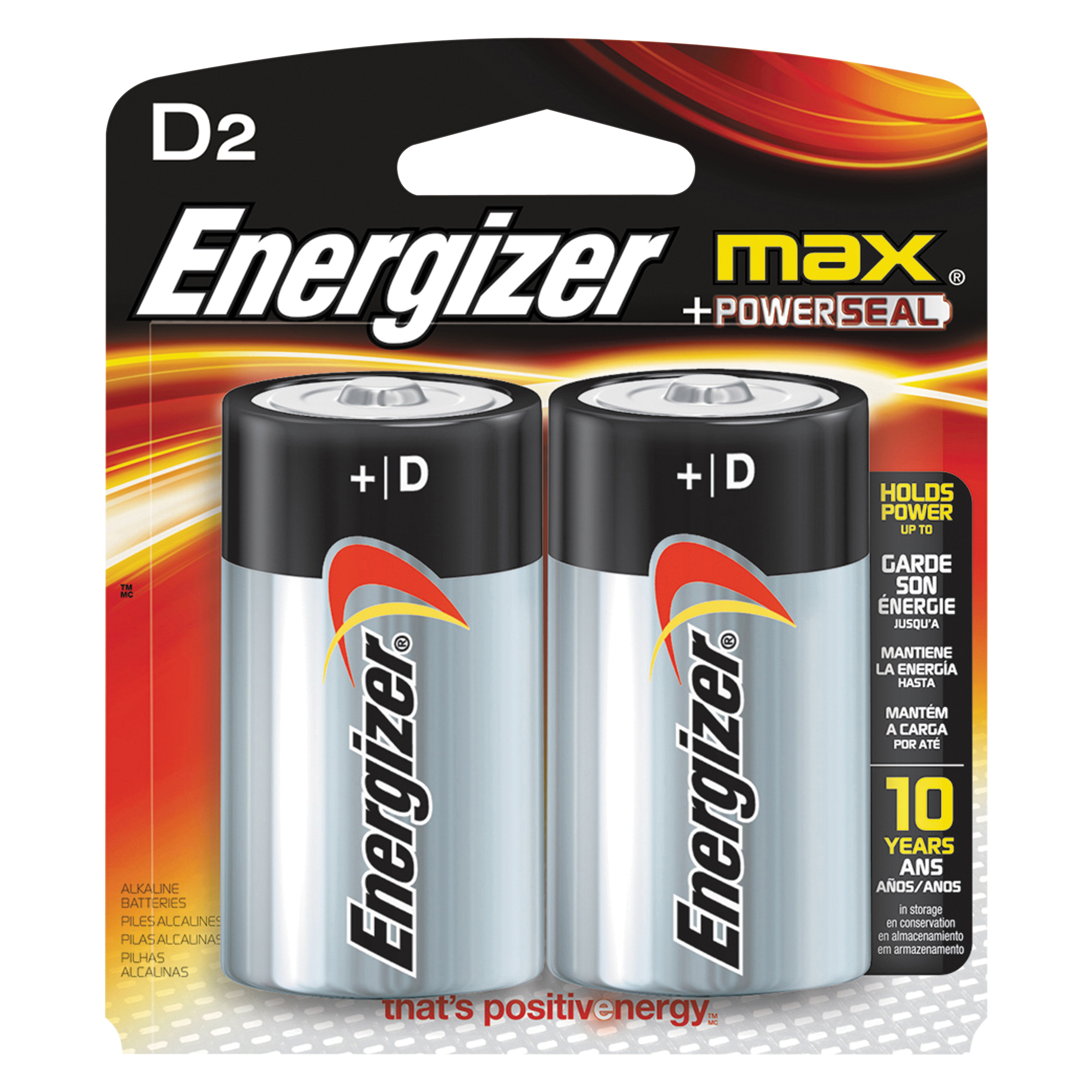 E95BP-2, 1.5 V Battery, D Battery, Alkaline, 2 pk, 10 Year life
