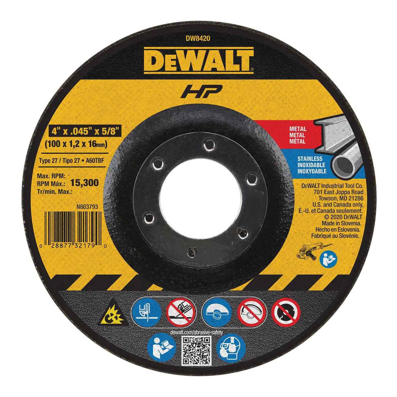 HP DW8420 Cutting Wheel, 4 in Dia, 0.045 in Thick, 5/8 in Arbor, 60 Grit, Medium, Aluminum Oxide Abrasive