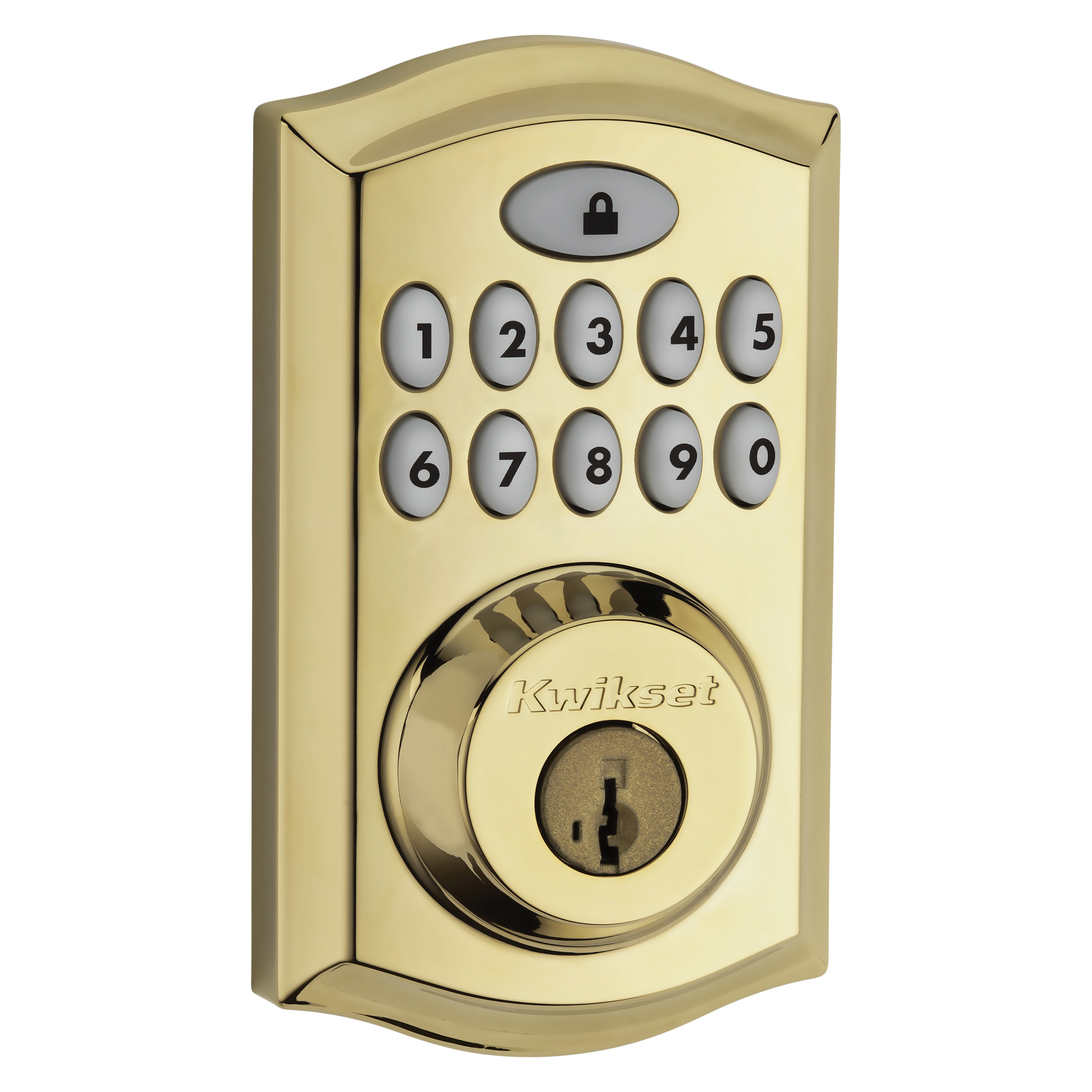 Kwikset 913TRL-3 Electronic Deadbolt, Traditional Design, Polished Brass, Residential, 2 Grade, Zinc, Keypad Included