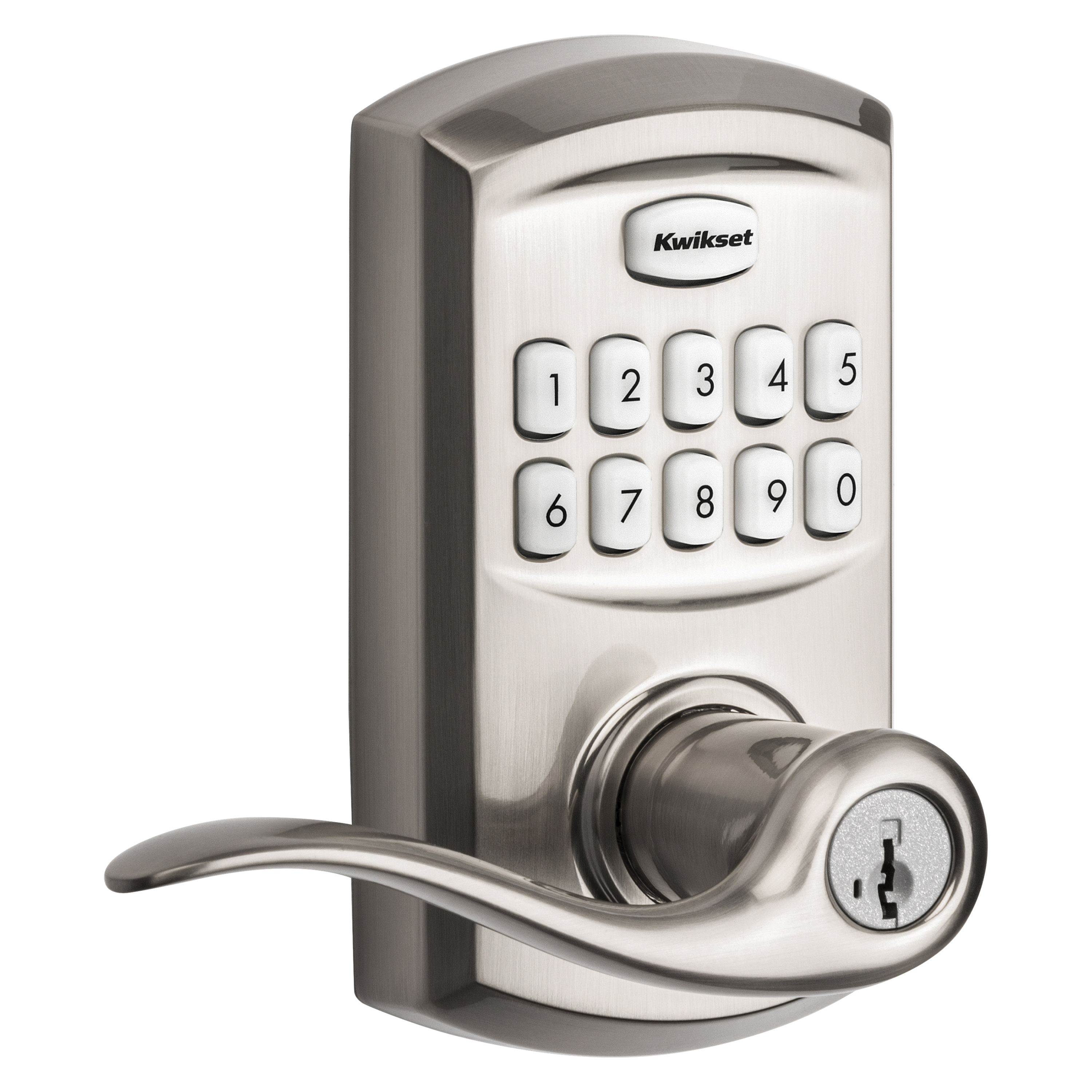 Kwikset 911TNL 15 SMT Electronic Entry Lock, Satin Nickel, Residential, AAA Grade, Metal, Universal Hand