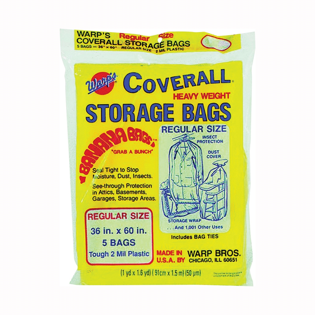 Banana Bags CB-36 Storage Bag, R, Plastic, Yellow, 36 in L, 60 in W, 2 mil Thick