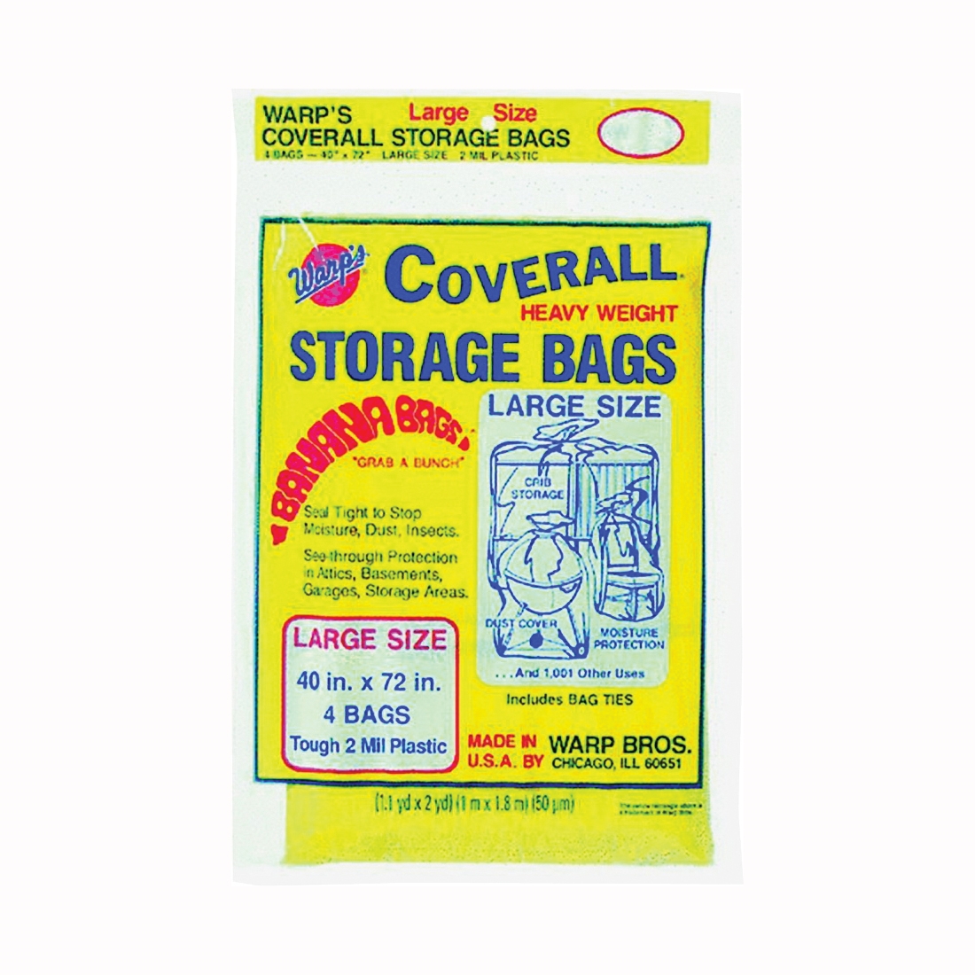 Banana Bags CB-40 Storage Bag, L, Plastic, Yellow, 40 in L, 72 in W, 2 mil Thick