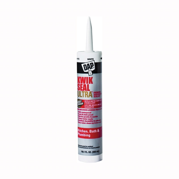 Dap Kwik Seal Ultra 18897 Siliconized Sealant, White, 0 to 150 deg F, 10.1 oz, Cartridge