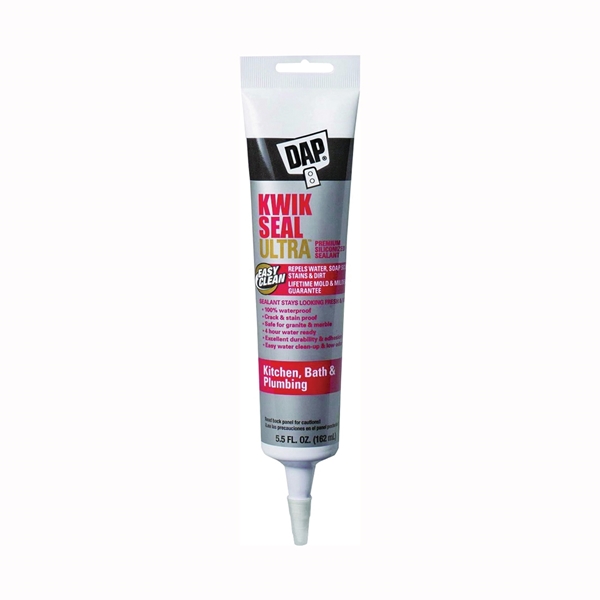 Dap Kwik Seal Ultra 18914 Siliconized Sealant, White, 0 to 150 deg F, 5.5 oz, Squeeze Tube