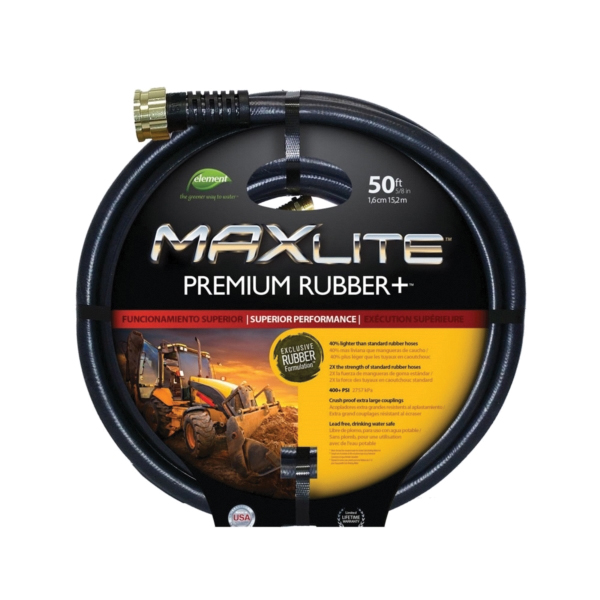 SGC58050 Garden Hose, 5/8 in, 50 ft L, Rubber/Vinyl, Black