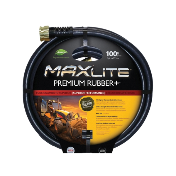 SGC58100 Garden Hose, 5/8 in, 100 ft L, Rubber/Vinyl, Black