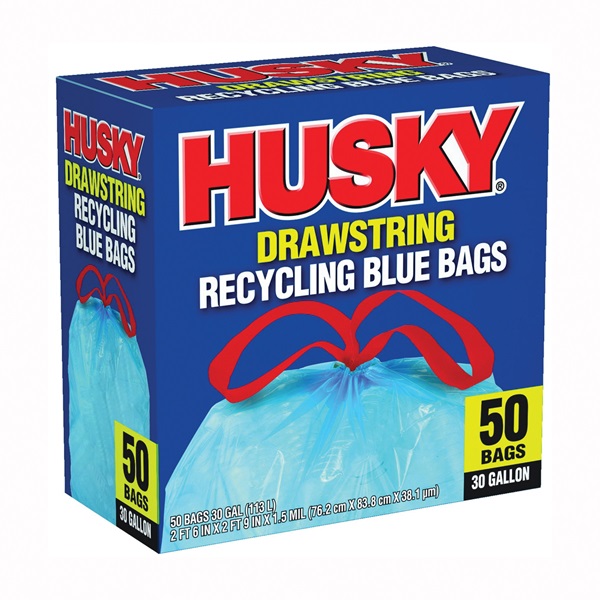 HK30DS050BU Trash Bag with Drawstring, 30 gal Capacity, Blue