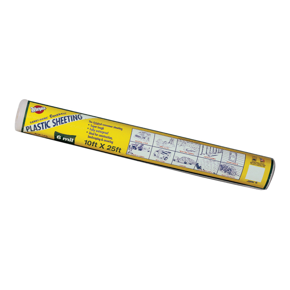 6CH10 Poly Film, 25 ft L, 10 ft W, 6 mil Thick, Polyethylene Backing, Clear
