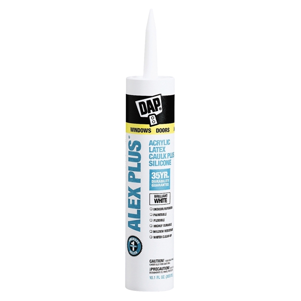 Alex Plus 18152 Acrylic Latex Caulk with Silicone, White, -20 to 180 deg F, 10.1 fl-oz, Cartridge