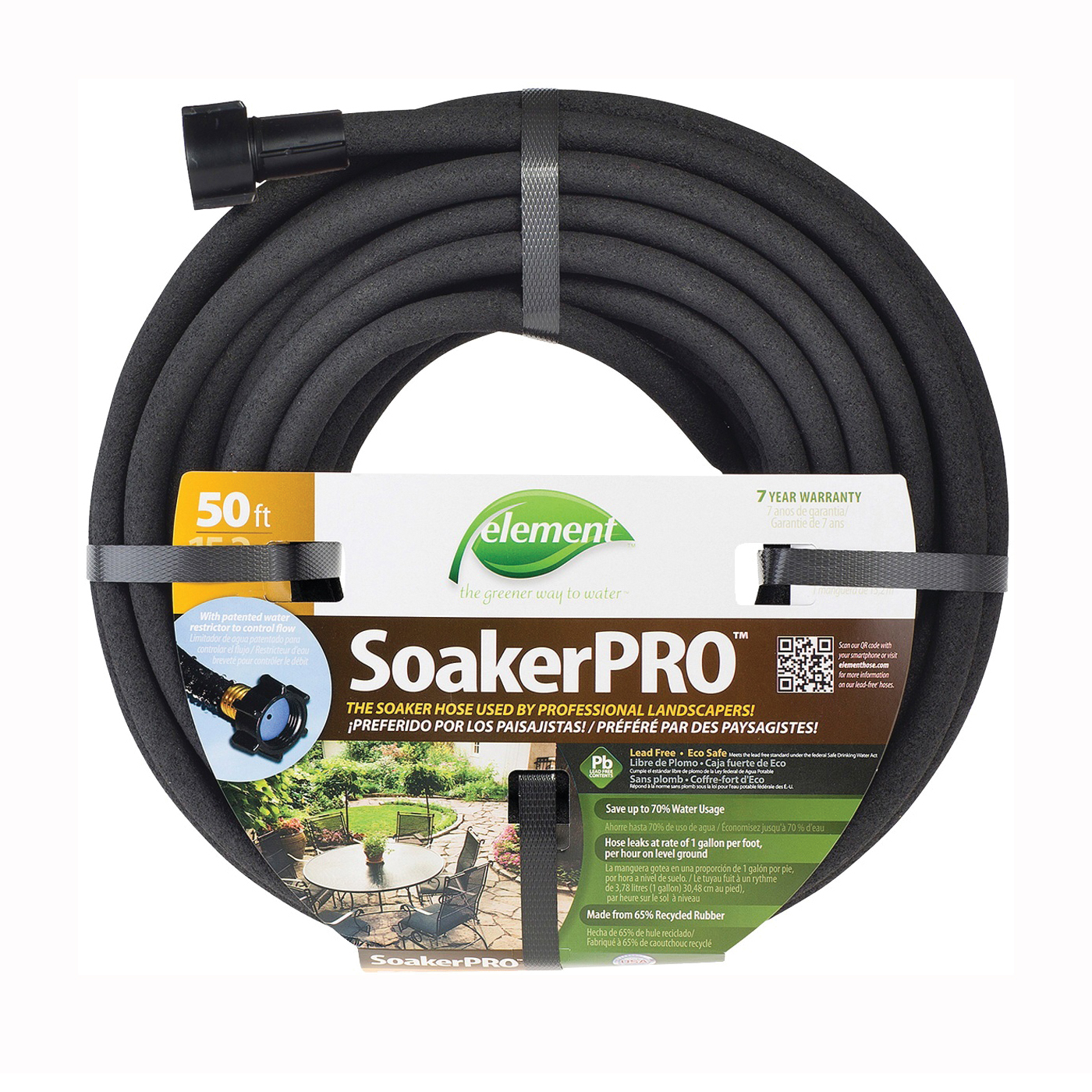 ELSP38050 Soaker Hose, 50 ft L, Rubber, Black