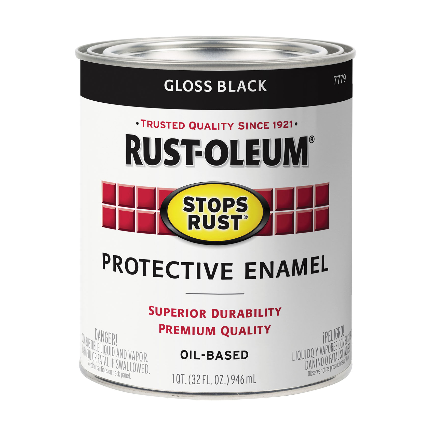 Stops Rust 7779504 Enamel Paint, Gloss, Black, 1 qt, Can, Oil Base, Application: Brush, Roller, Spray