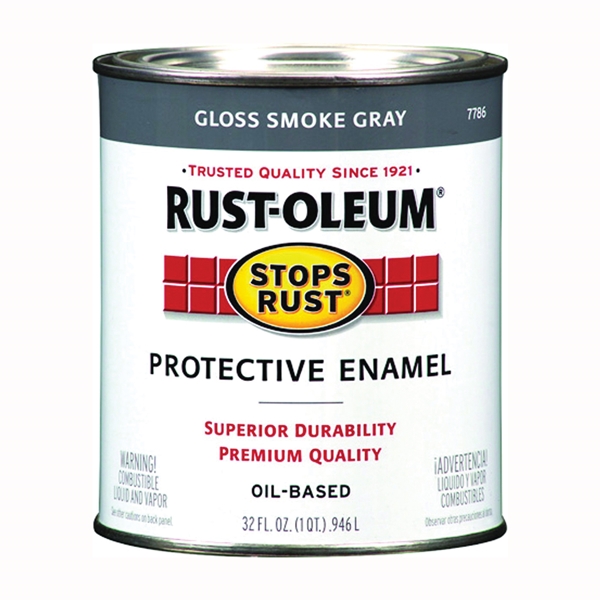 Stops Rust 7786502 Enamel Paint, Gloss, Smoke Gray, 1 qt, Can, Oil Base, Application: Brush, Roller, Spray