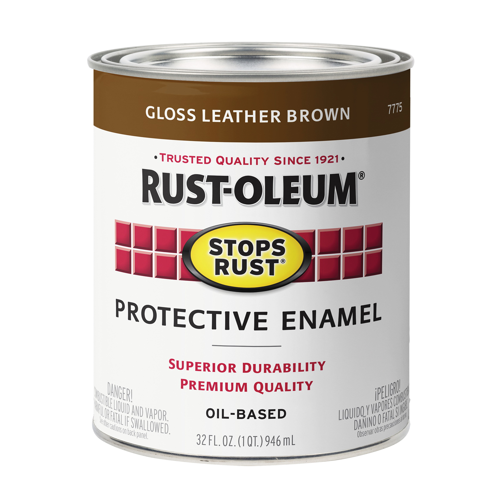 Stops Rust 7775502 Enamel Paint, Oil, Gloss, Leather Brown, 1 qt, Can, 50 to 90 sq-ft/qt Coverage Area