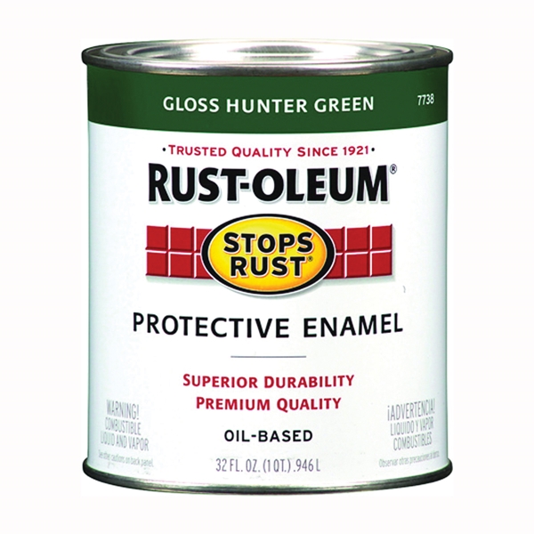 Stops Rust 7738502 Enamel Paint, Oil, Gloss, Hunter Green, 1 qt, Can, 50 to 90 sq-ft/qt Coverage Area