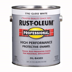 7792402 Enamel Paint, Gloss, White, 1 gal, Can, Oil Base, Application: Brush, Roller, Spray