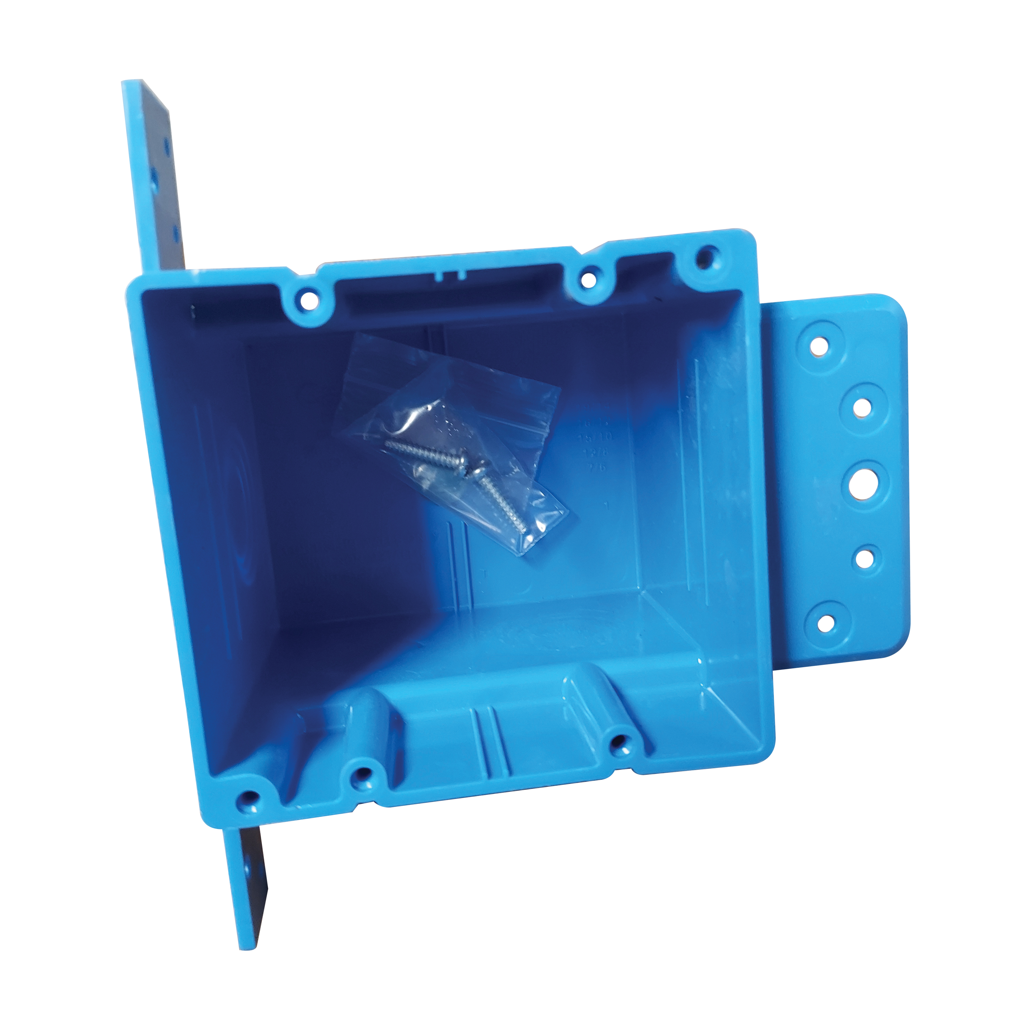 A238 Outlet Box, 2 -Gang, 5 -Knockout, PVC (Plastic), Blue, Bracket Mounting