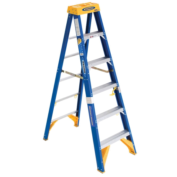 WERNER Old Blue OBEL06  6 ft. Step Ladder, 10 ft. Max Reach, 5-Step, 375 lb, Type IAA Duty Rating, Fiberglass