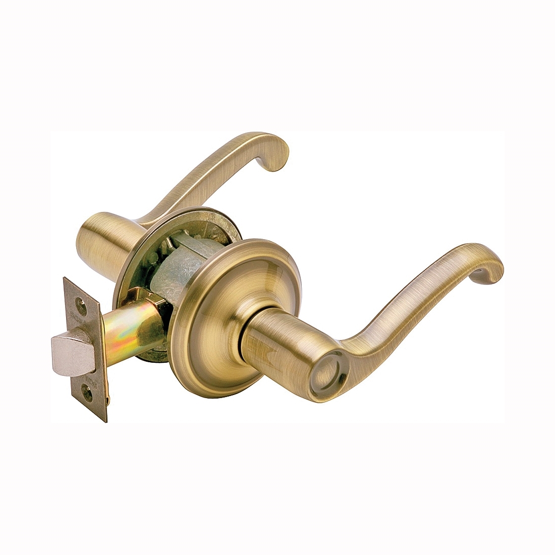 Schlage F Series F10 FLA 609 Passage Lever, Mechanical Lock, Antique Brass, Metal, Residential, 2 Grade