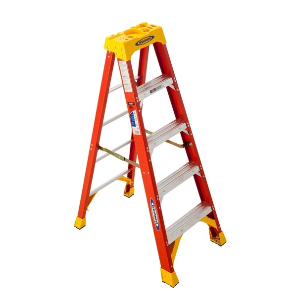 WERNER 6205  5 ft. Step Ladder, 9 ft. Max Reach, 4-Step, 300 lb, Type IA Duty Rating, Fiberglass