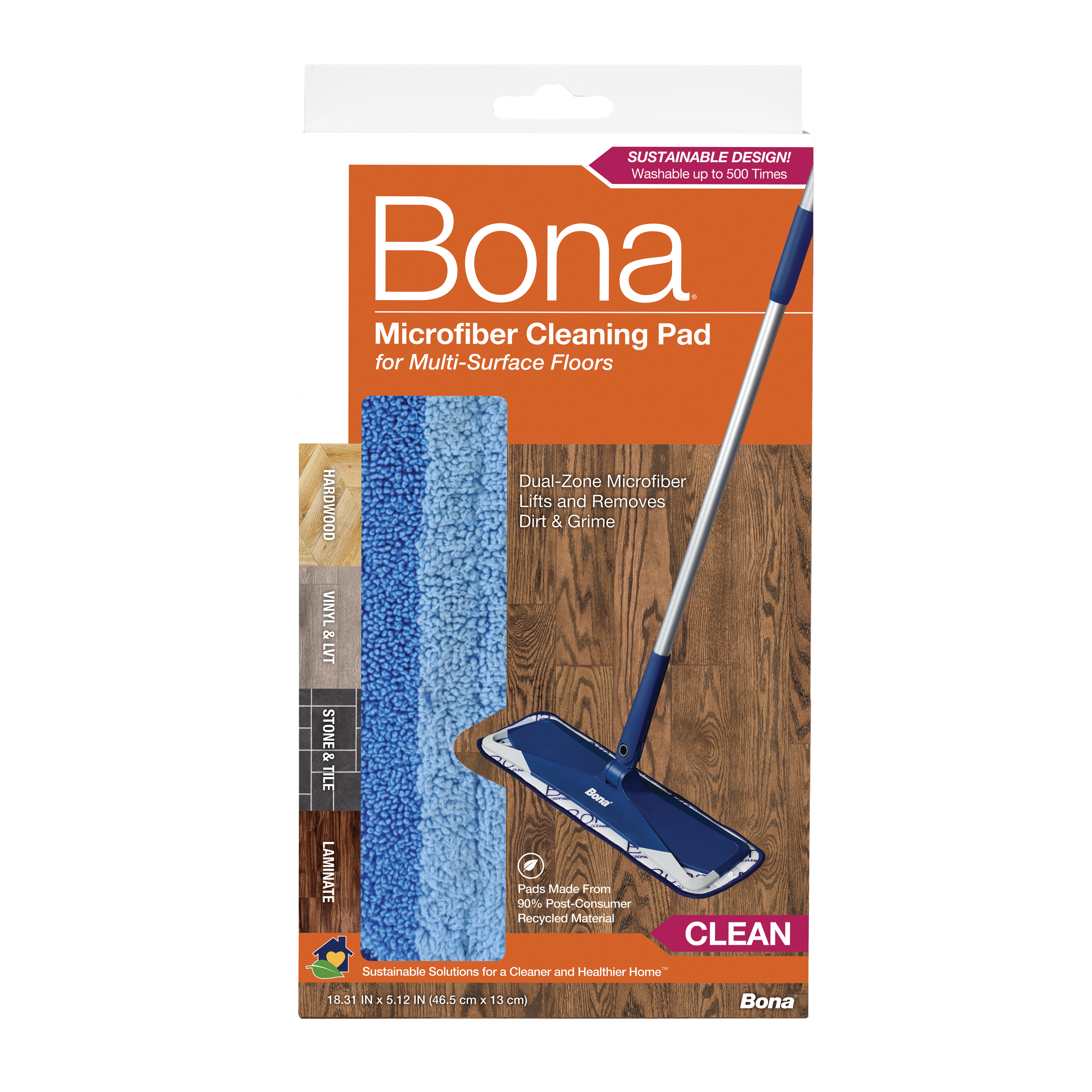 Bona AX0003053 Cleaning Pad, Microfiber Cloth, Dark Blue/Light Blue