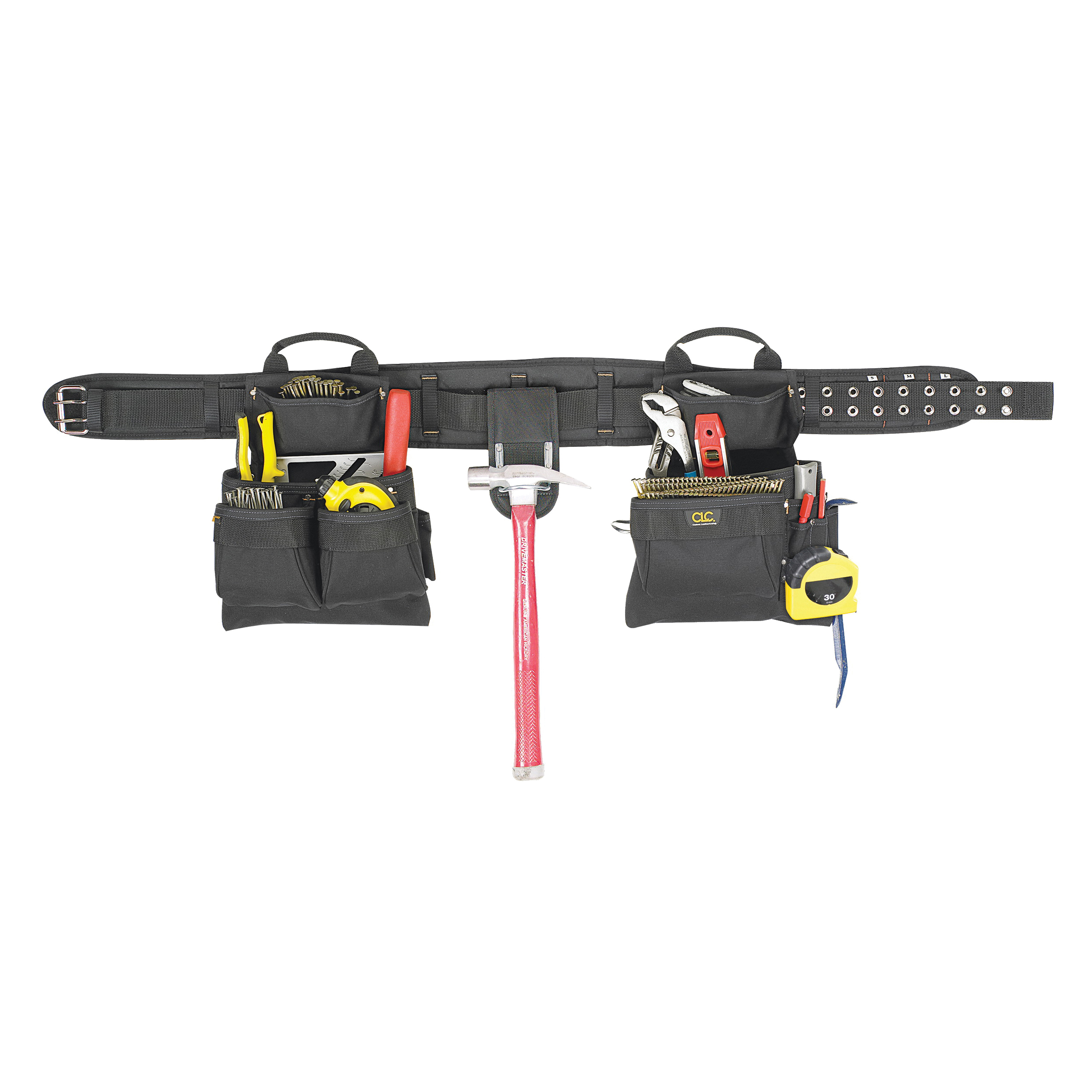 TOOL WORKS 5608 4-Piece Carpenter's Combo Tool Belt, 29 to 46 in Waist, Polyester, Black, 17-Pocket