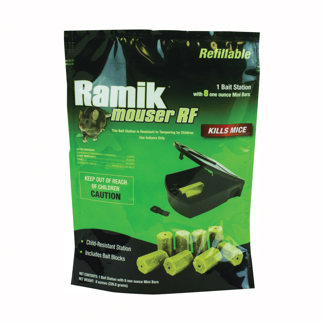 000800 Refillable Bait Station, 8 oz Bait, 2-Opening, Green