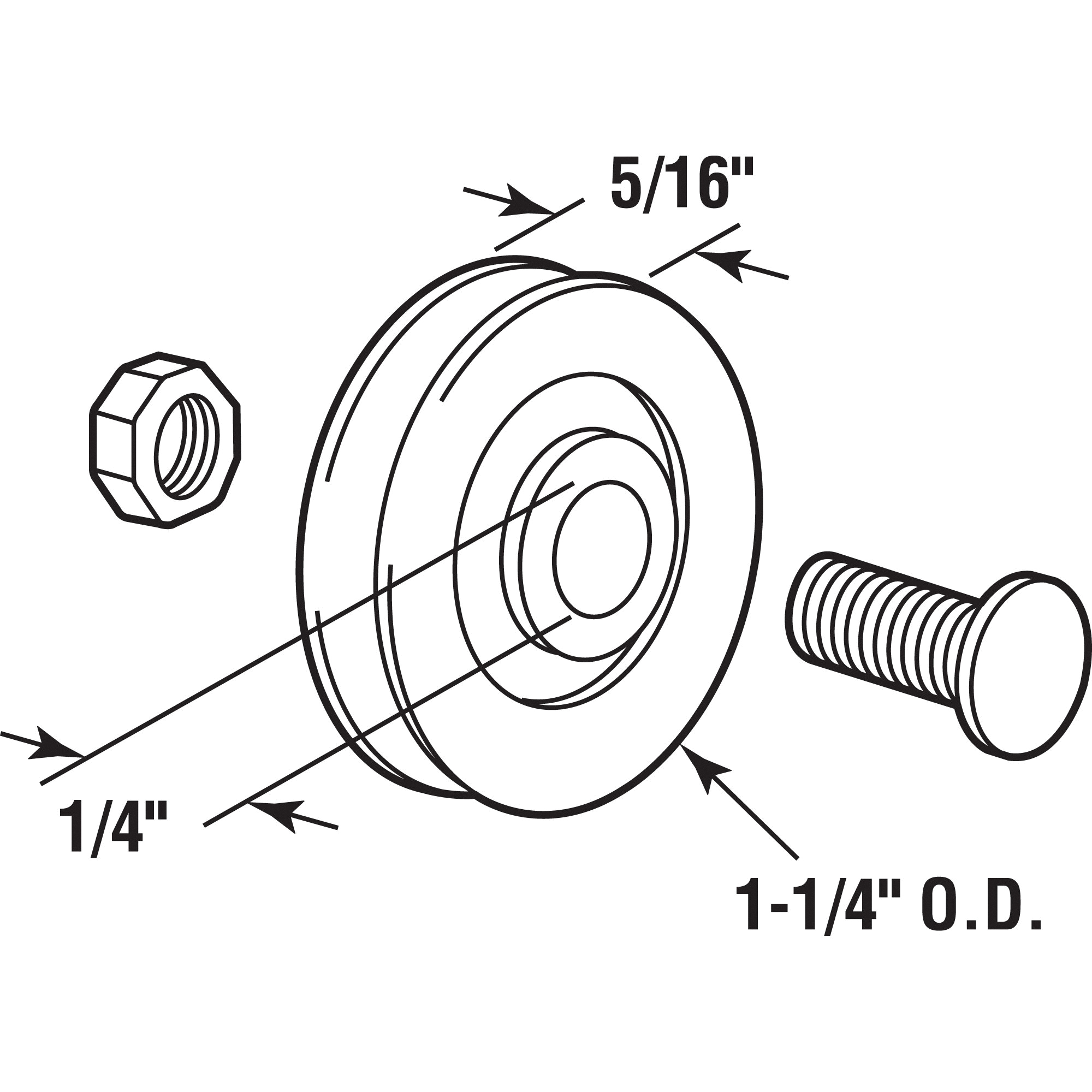 Prime-Line D 1504 Door Roller, 1-1/4 in Dia Roller, 5/16 in W Roller, Nylon, 2-Roller - 3