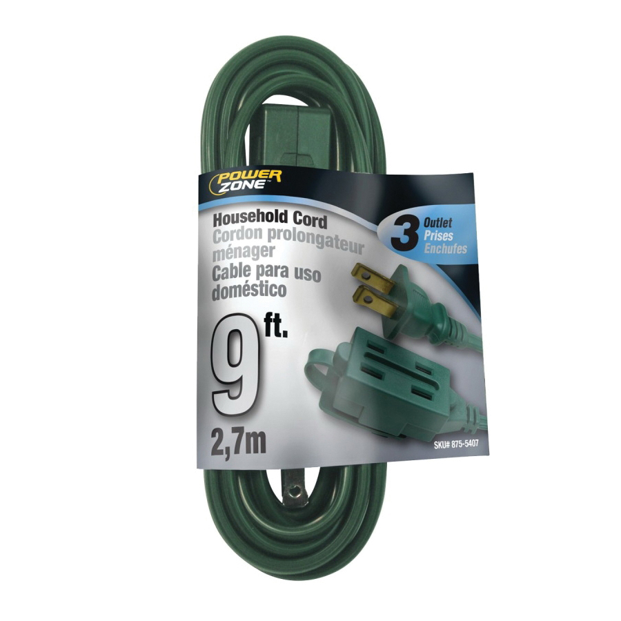 OR780609 Extension Cord, 16 AWG Cable, 9 ft L, 125 V, Green