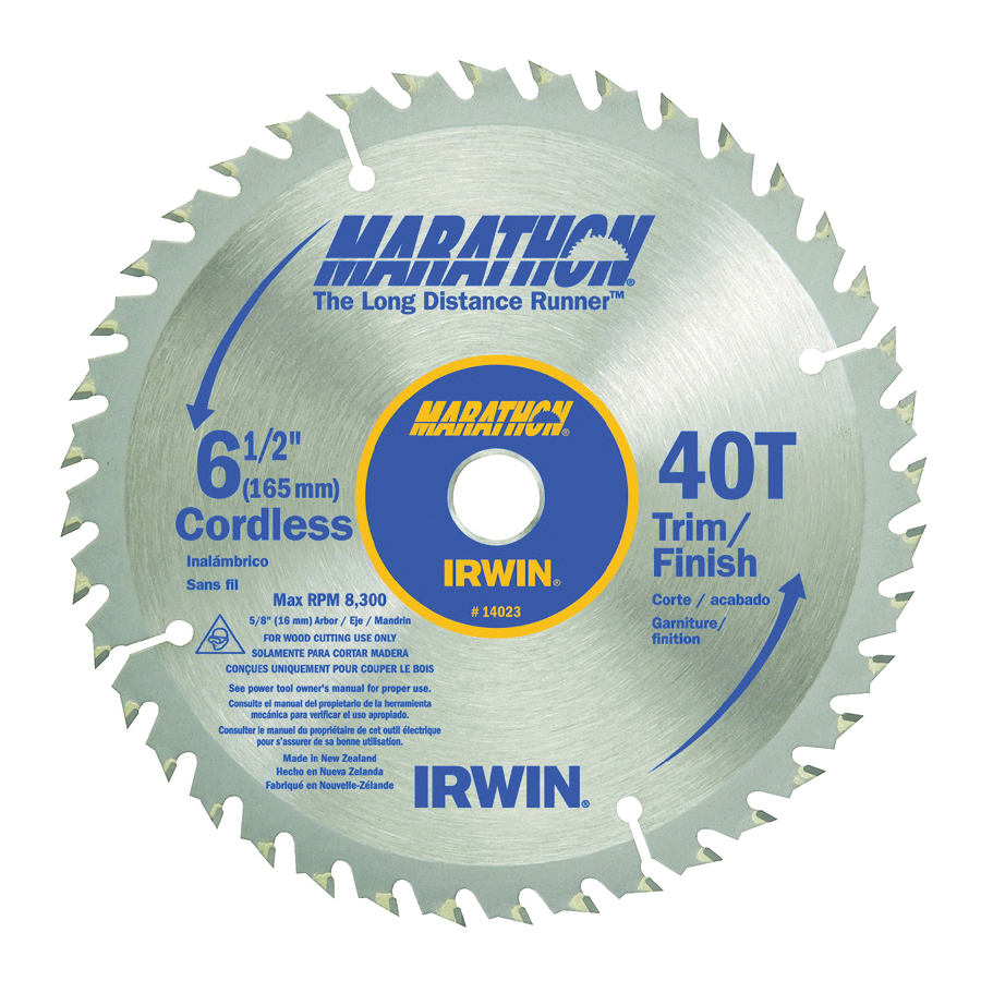 14023 Circular Saw Blade, Wood, 6-1/2 in Dia, 5/8 in Arbor, 40-Teeth, Carbide Cutting Edge