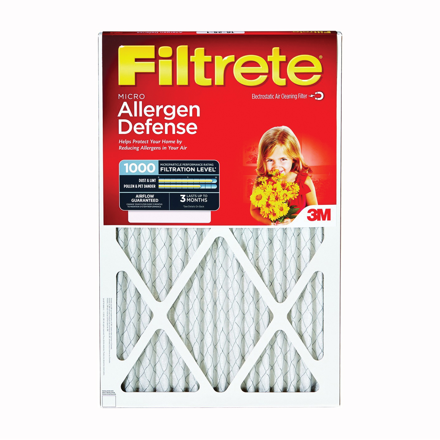9812DC-6 Air Filter, 24 x 24 x 1, 11 MERV, 90 % Filter Efficiency, Cardboard Frame, White, 90 Day